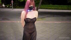 大波翘臀少女福利姬【小小Q】羞耻露出，LED项圈黑色透视洋装，街道极限露出 截图9