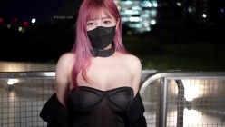 大波翘臀少女福利姬【小小Q】羞耻露出，LED项圈黑色透视洋装，街道极限露出 截图12