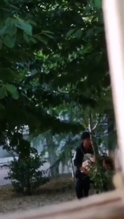 最新门事件刚放假某省财经大学宿舍没装空调情侣跑到院子里的树荫下啪啪几个同学躲在宿舍里偷窥调侃 截图15