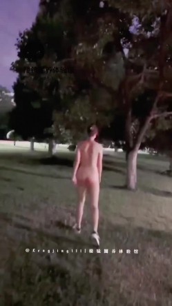 178模特犬刚入夜公园风骚露出，全是行人。刺激躲避。对面路上车辆壹览无余 截图5