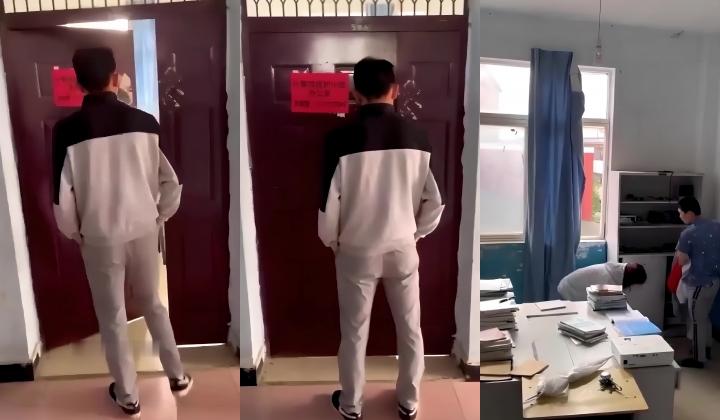 【某某门事件】第23弹 云南昆明某高校 情侣在计算机小组办公室偷情，老师突然敲门吓惨了，开门后还装作在学习
