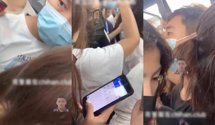 【顶臀强摸】地铁公交上强顶强摸团队围猎顶射大学生 三人小组围猎