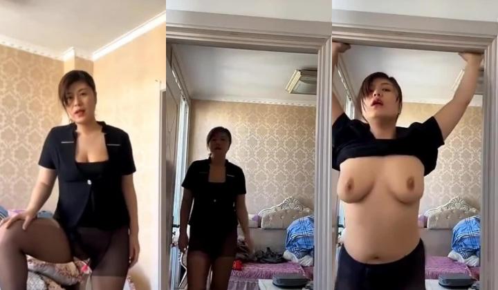 黑丝大奶人妻 老公不在家 边干家务边赚快钱 展示丰腴的身材