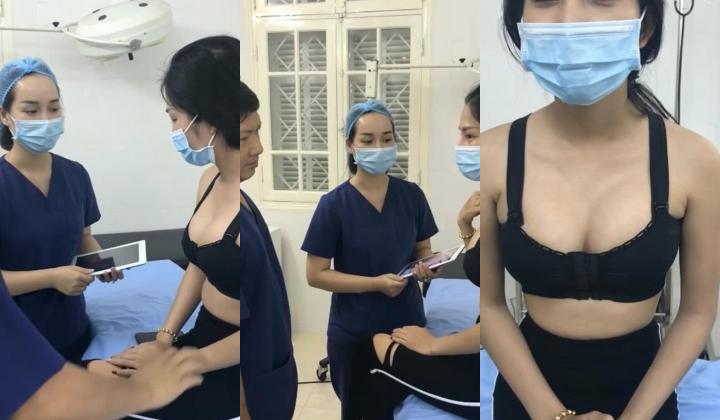 某女子美容美体整形机构已经做过隆奶手术的妹子来医院做复查这效果做的真不错很大很挺