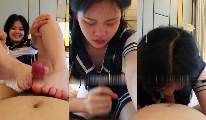 印象足拍新系列，颜值最高的一个，【20号妹子】，日式校服妹，从来没有见过鸡巴，好奇心很强烈