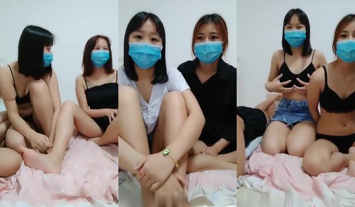 蒙面大哥精彩的4P，几个小骚妹一起服侍大哥，大鸡巴一起舔样子真骚，轮流上位抽插被大哥干出白浆，淫乱刺激