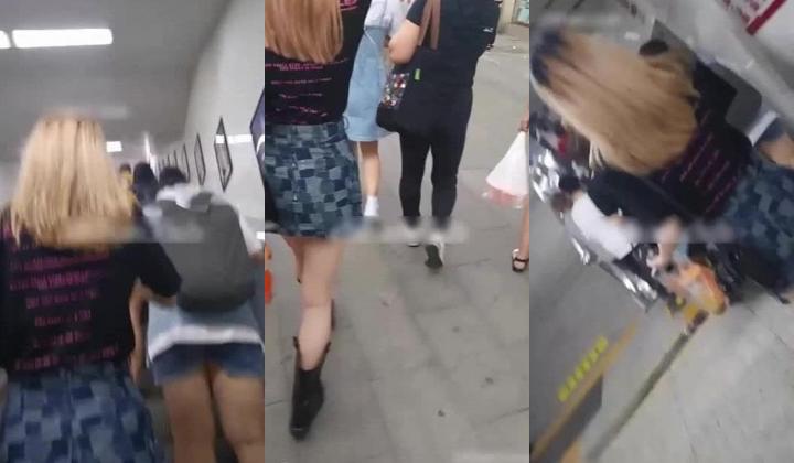 街射【辽宁色魔】地铁口尾随掏出鸡巴 射精在小姐姐身