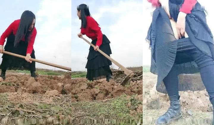 骚气红衣少妇【我要找一夜情】喜欢户外露出，野外锄地露出大屁股塞着跳蛋，旁边还有人回车上自慰