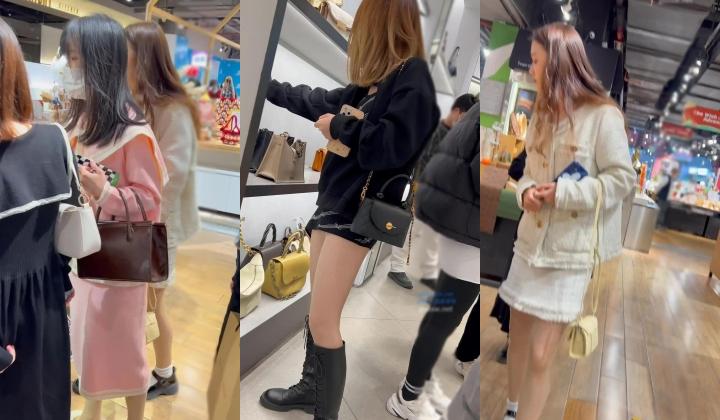 大神尾随偷拍美女裙底风光 ️超短裙靓女逛街 肉丝袜蕾丝内漏出几根毛两闺蜜逛街身材好娃娃脸同款肉丝袜白窄内