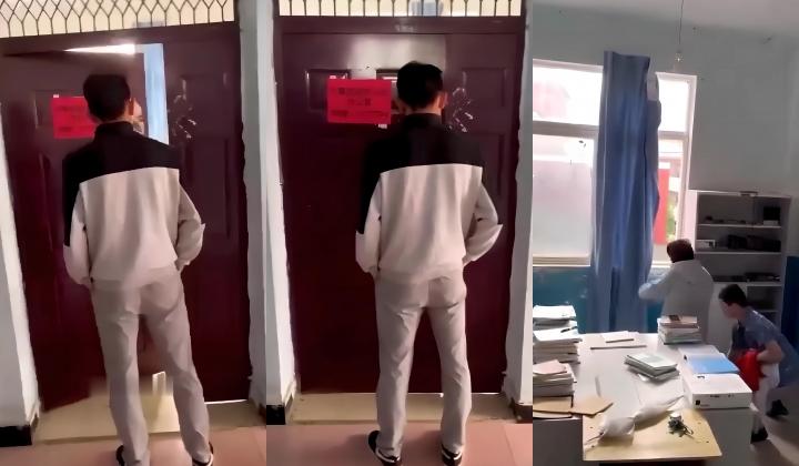 【新瓜】云南昆明某高校 情侣在计算机小组办公室偷情，老师突然敲门吓惨了，开门后还装作在学习！