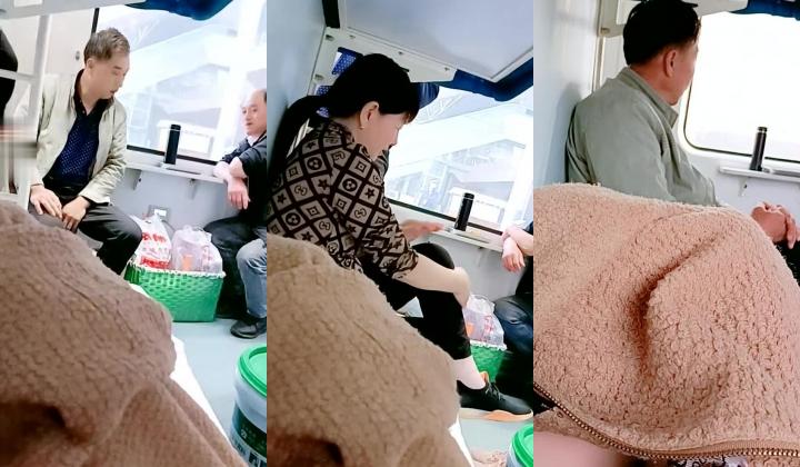 【靓丽女老师】火车下铺妹子在自慰，旁边的大爷大妈不少，太刺激了