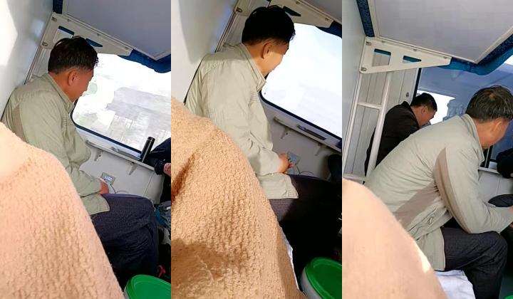 【靓丽女老师】火车下铺妹子在自慰，旁边的大爷大妈不少，太刺激了