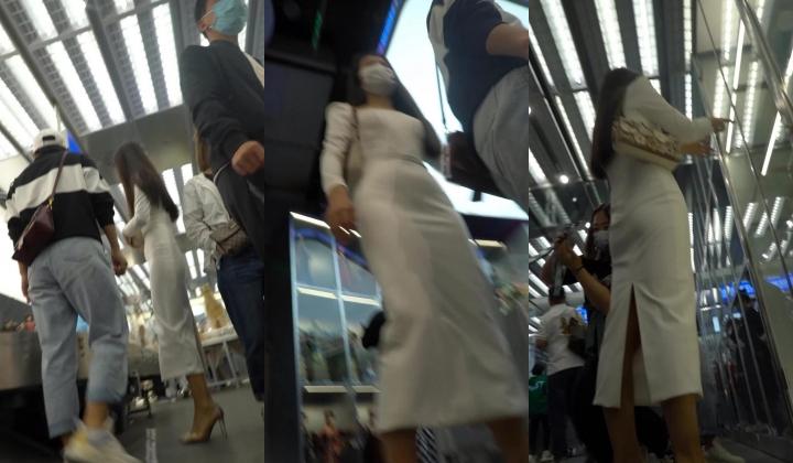 （空城原创）街上遇到的 ️极品开衩长紧裙sao姐姐无内逛街茂密的黑森林很是诱惑