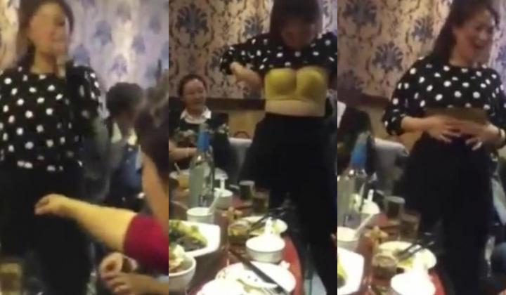 东北某同学聚会女同学现场解开胸罩比奶子大小