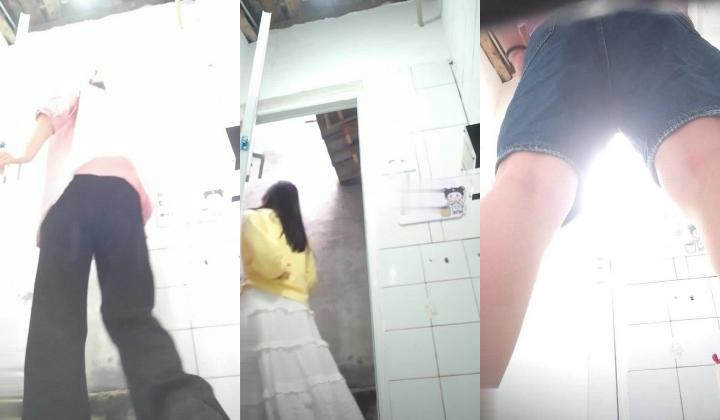 三线大学简陋女厕后拍学妹尿尿露背高跟美女打扮像小姐似的