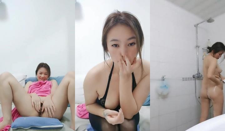 气质妹子先全裸洗澡，再换个黑丝内衣大长腿，最后自慰掰穴厚蝴蝶逼